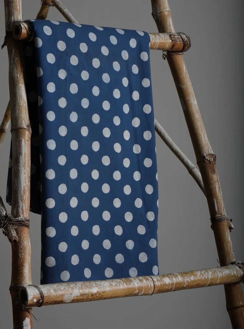 Trade Star 100% Cotton Beautiful Running Fabric 3 Yard Hand Block Printed Textile Polka Dot Fabric for Home Decor Handmade Indigo Cloth for Dressmaking Width 44 Inches - Image 4